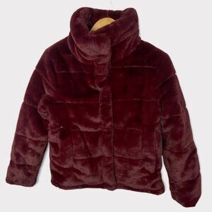 Avec Les Filles Faux‎ Fur Puffer Jacket Burgundy Wine Size XS Nordstrom Coat NEW